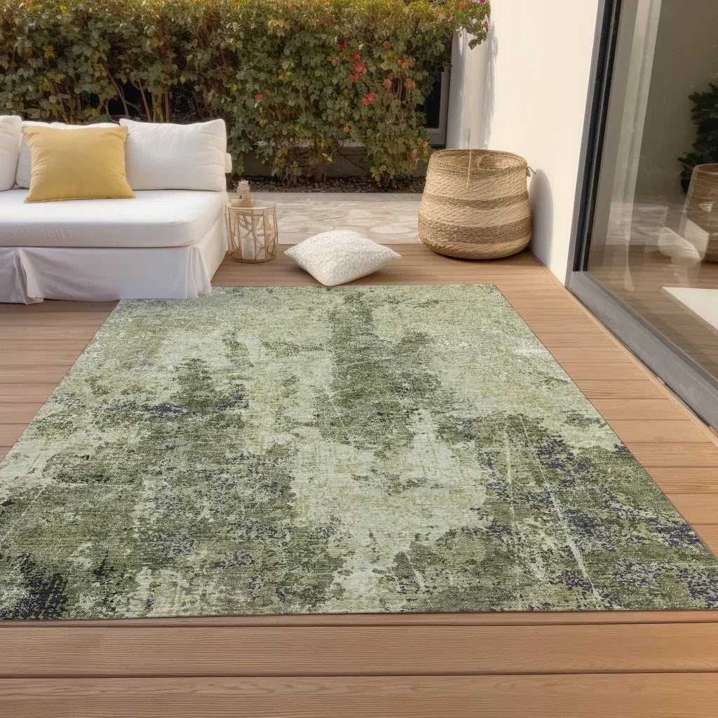 LOOMLAN Rugs Ebonelle Green Washable Indoor-Outdoor Rug