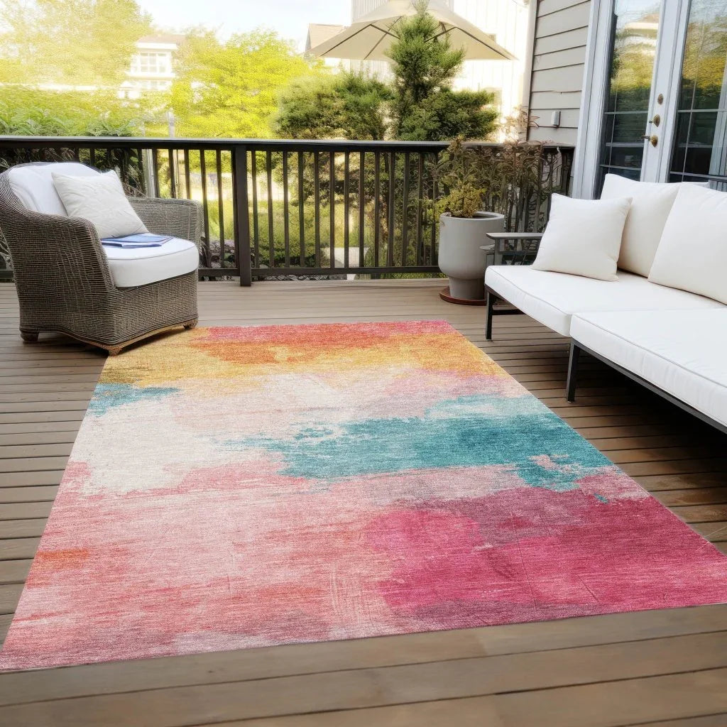LOOMLAN Rugs Elanisse Pink Washable Indoor-Outdoor Rug