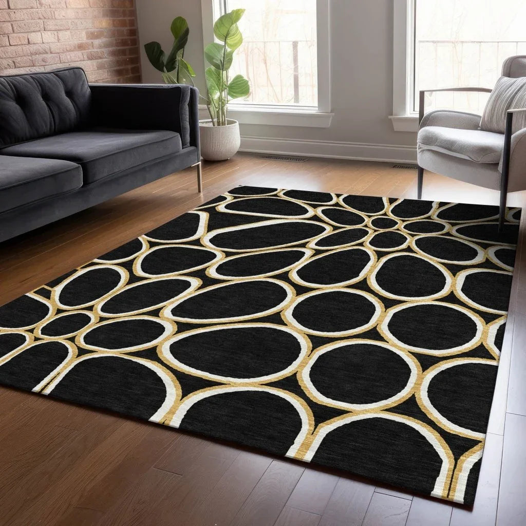LOOMLAN Rugs Elantra Black Washable Indoor-Outdoor Rug