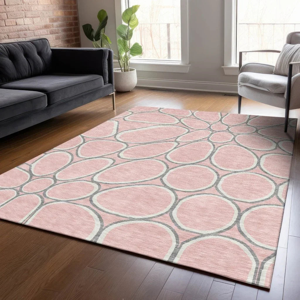 LOOMLAN Rugs Elantra Pink Washable Indoor-Outdoor Rug