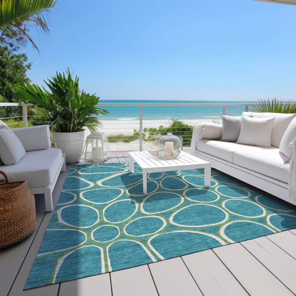 LOOMLAN Rugs Elantra Teal Washable Indoor-Outdoor Rug