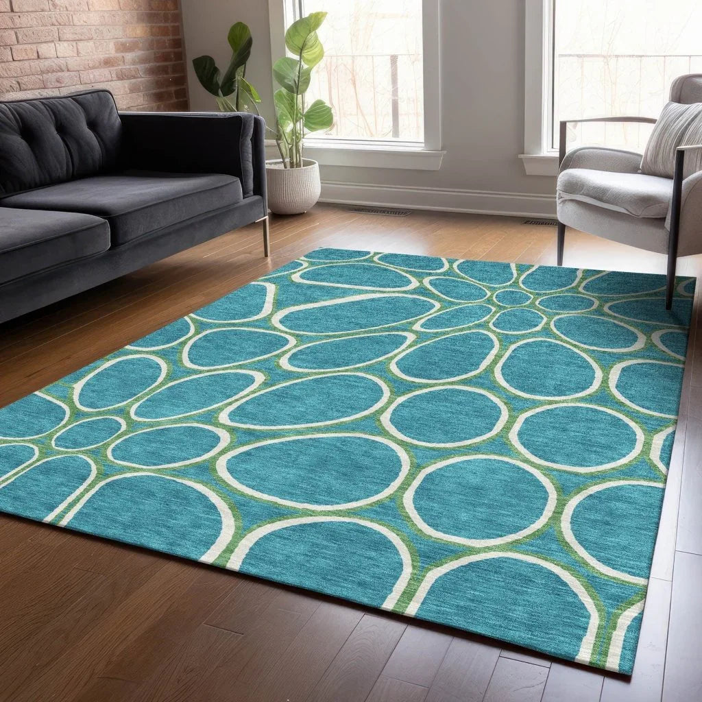 LOOMLAN Rugs Elantra Teal Washable Indoor-Outdoor Rug