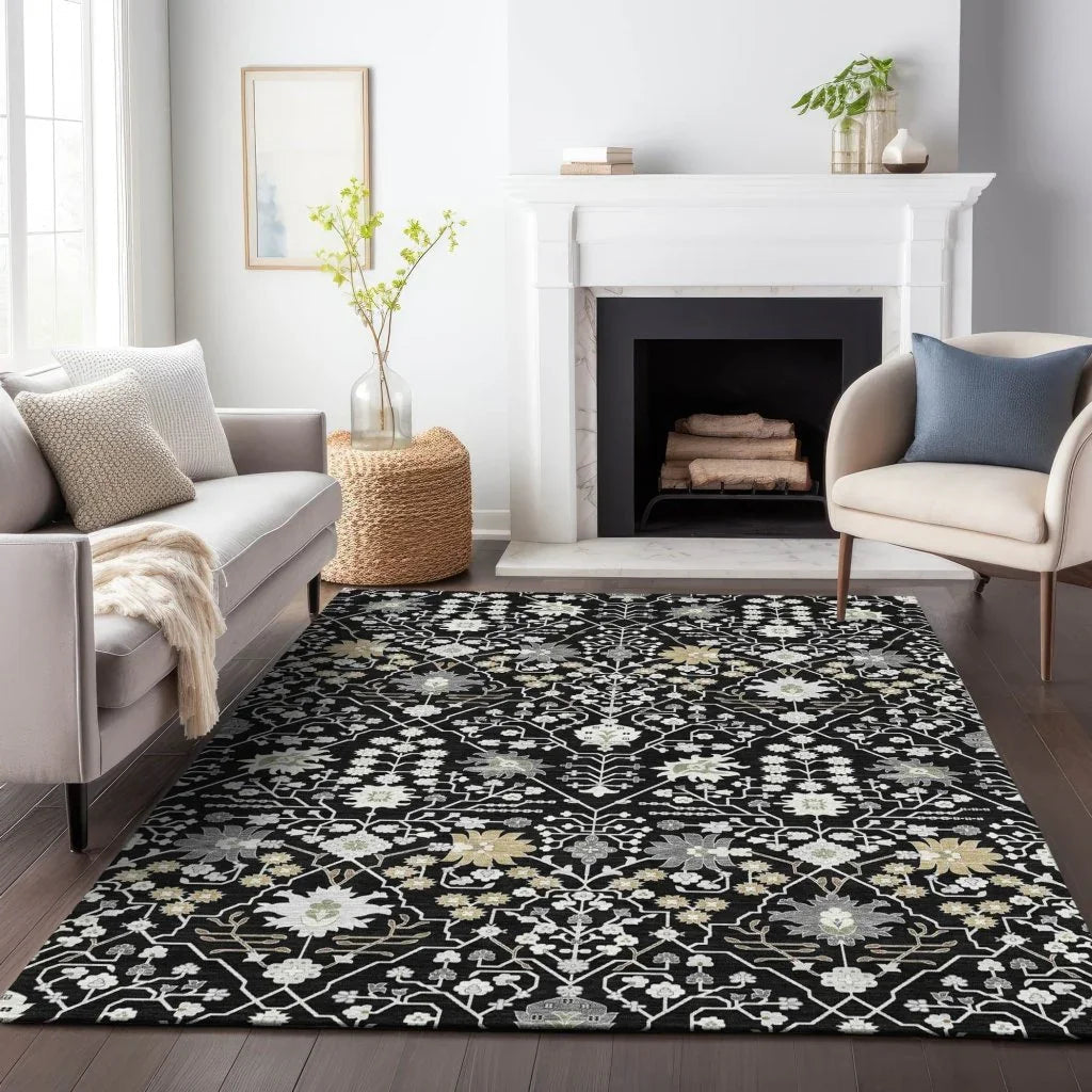 Elara Black Washable Indoor - Outdoor Rug - LOOMLAN - LOOMLAN Rugs - Outdoor Rugs