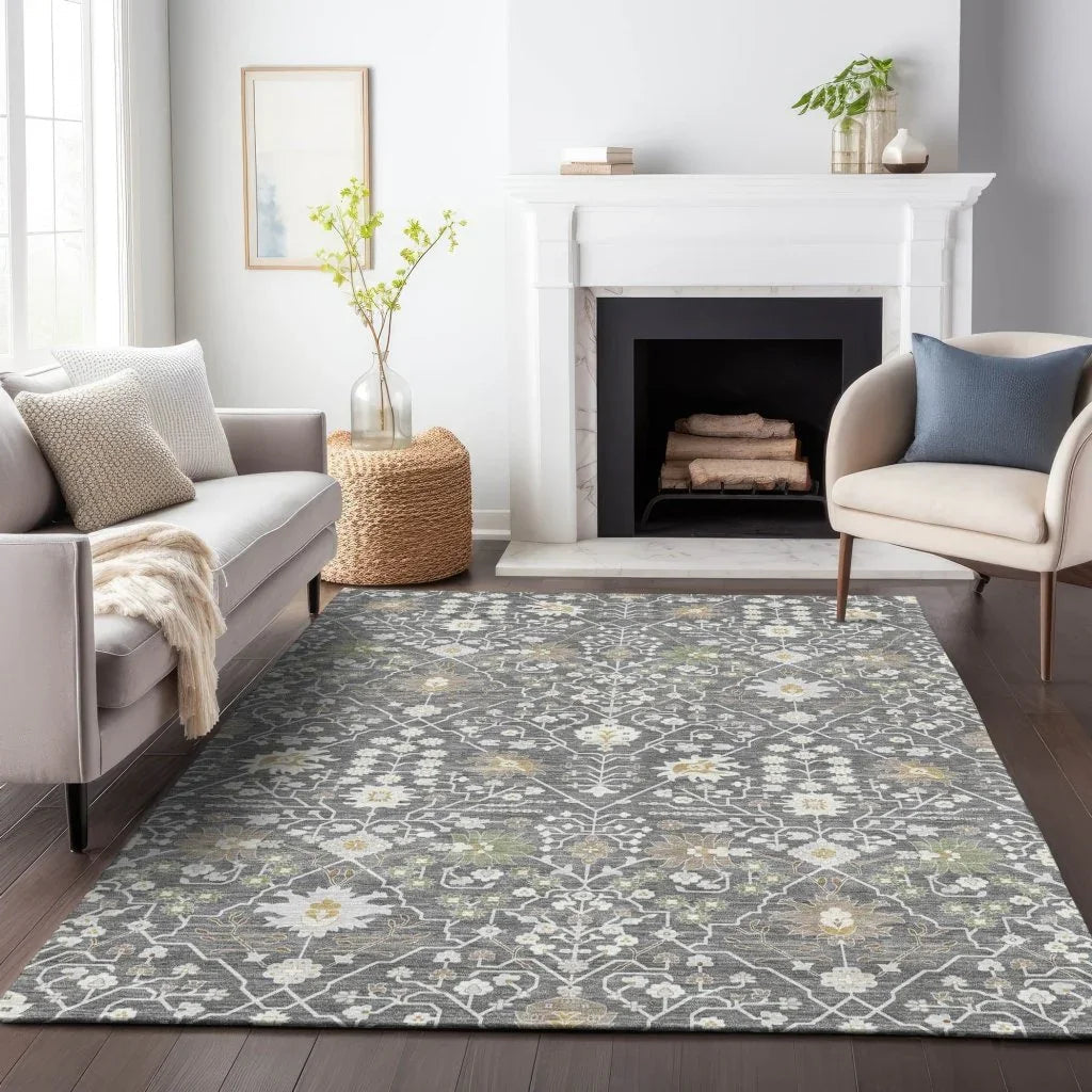 LOOMLAN Rugs Elara Charcoal Washable Indoor-Outdoor Rug