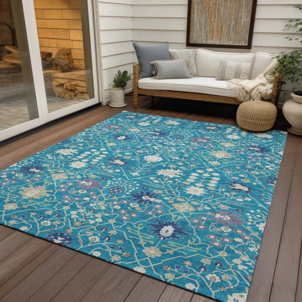 LOOMLAN Rugs Elara Teal Washable Indoor-Outdoor Rug