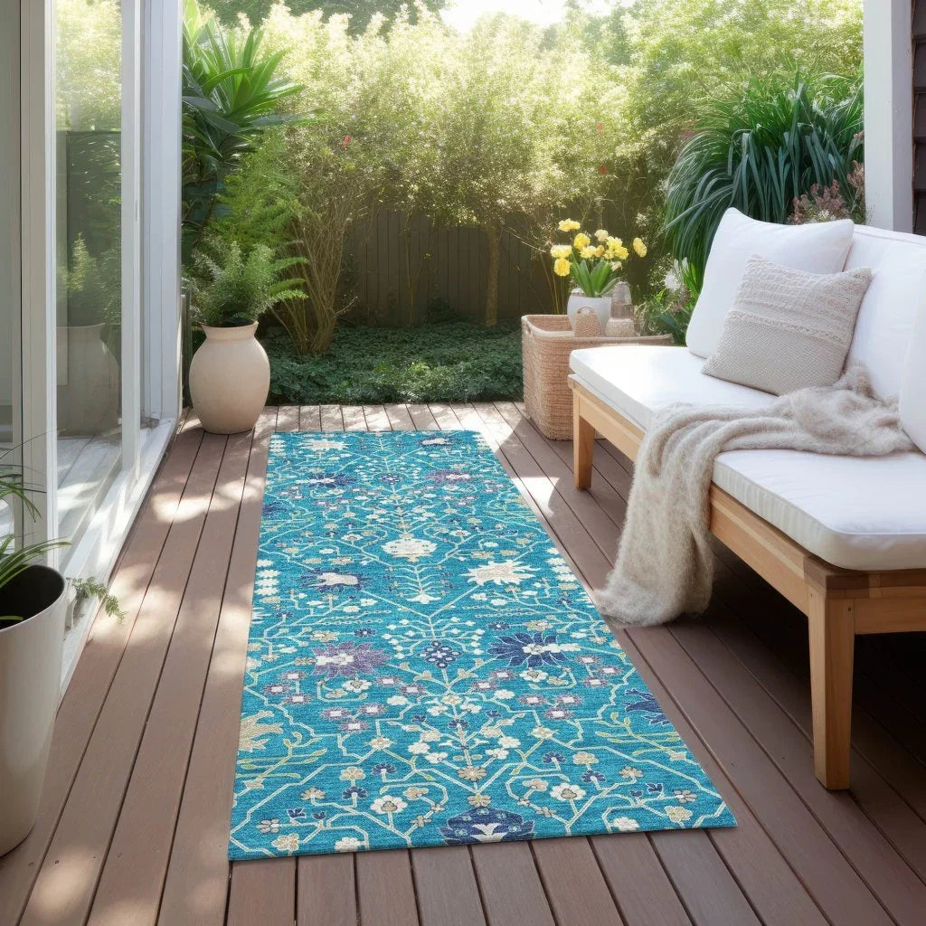 LOOMLAN Rugs Elara Teal Washable Indoor-Outdoor Rug