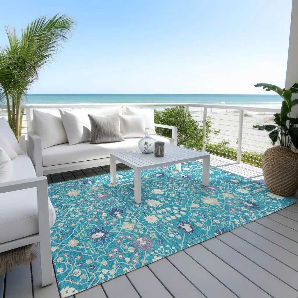 LOOMLAN Rugs Elara Teal Washable Indoor-Outdoor Rug