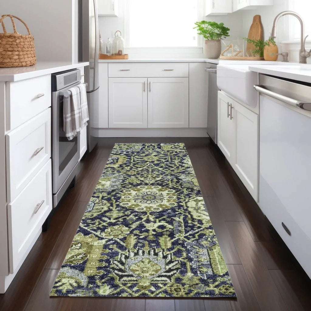 LOOMLAN Rugs Elarion Green Washable Indoor-Outdoor Rug