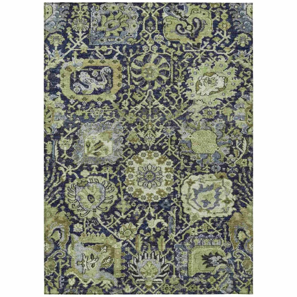 LOOMLAN Rugs Elarion Green Washable Indoor-Outdoor Rug