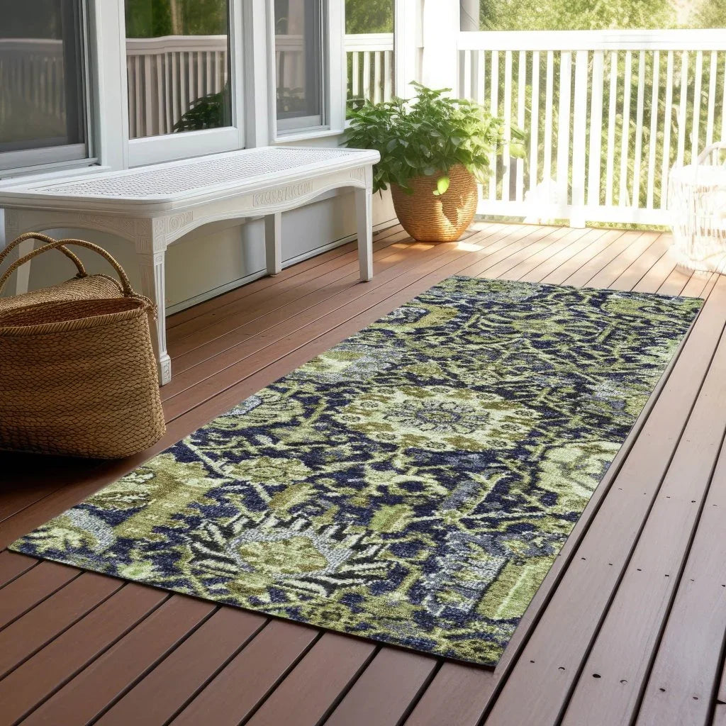 LOOMLAN Rugs Elarion Green Washable Indoor-Outdoor Rug