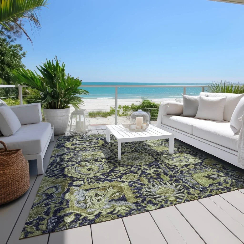 LOOMLAN Rugs Elarion Green Washable Indoor-Outdoor Rug
