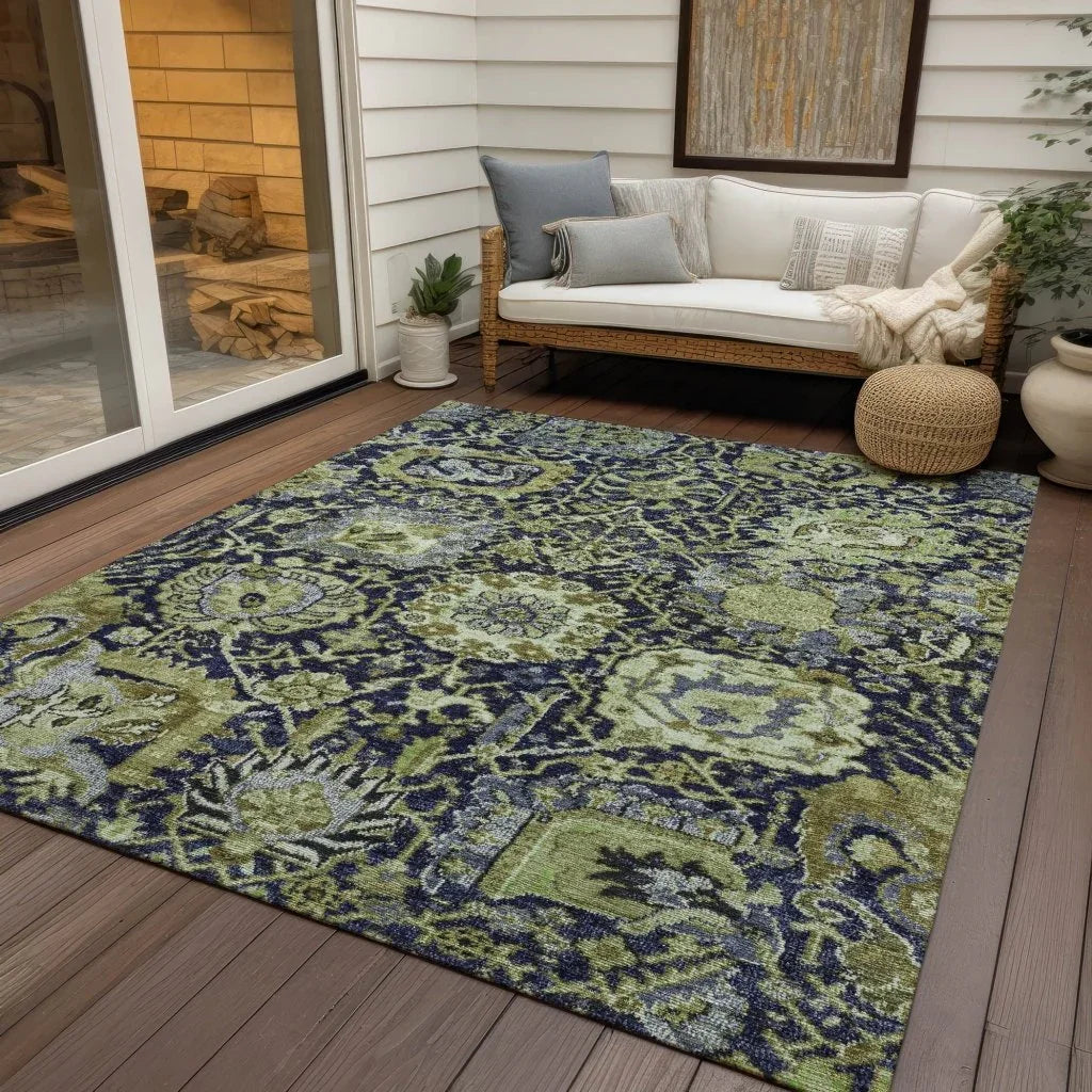 LOOMLAN Rugs Elarion Green Washable Indoor-Outdoor Rug