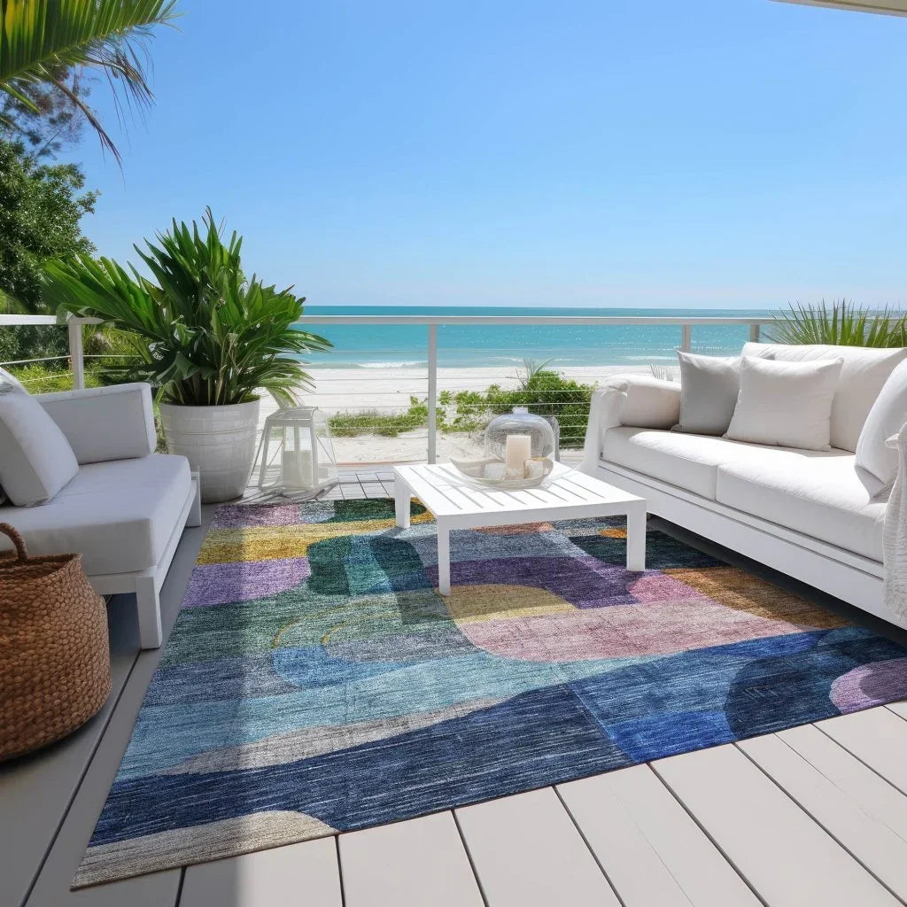 LOOMLAN Rugs Elina Blue Washable Indoor-Outdoor Rug