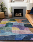 LOOMLAN Rugs Elina Blue Washable Indoor-Outdoor Rug