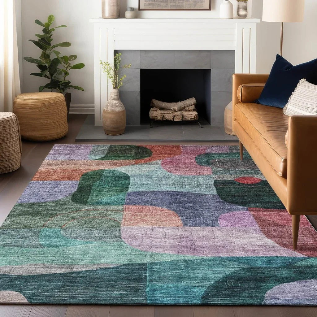 LOOMLAN Rugs Elina Green Washable Indoor-Outdoor Rug