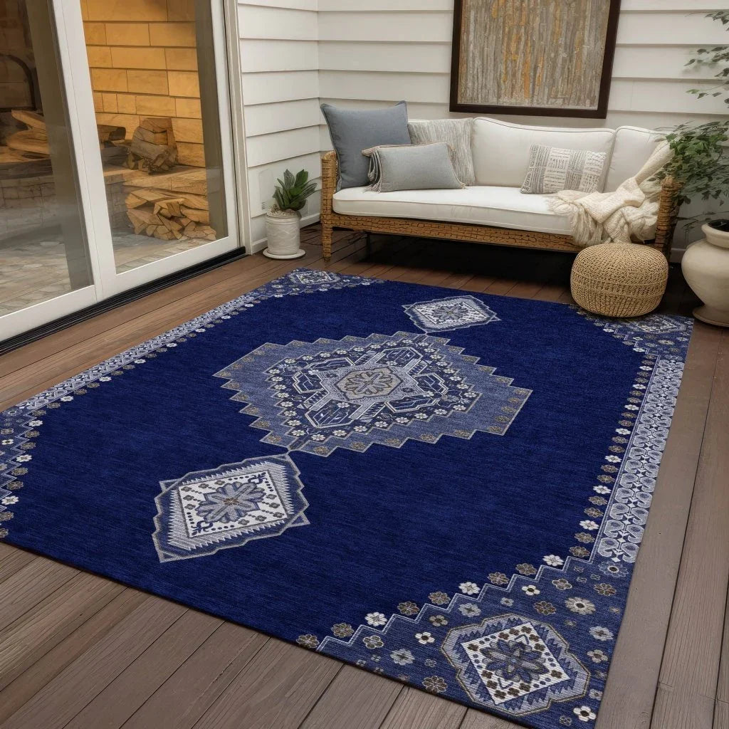 LOOMLAN Rugs Elira Blue Washable Indoor-Outdoor Rug