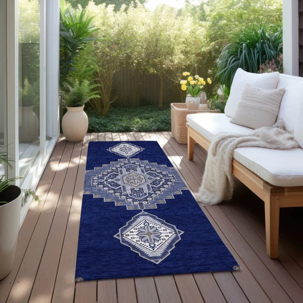 LOOMLAN Rugs Elira Blue Washable Indoor-Outdoor Rug