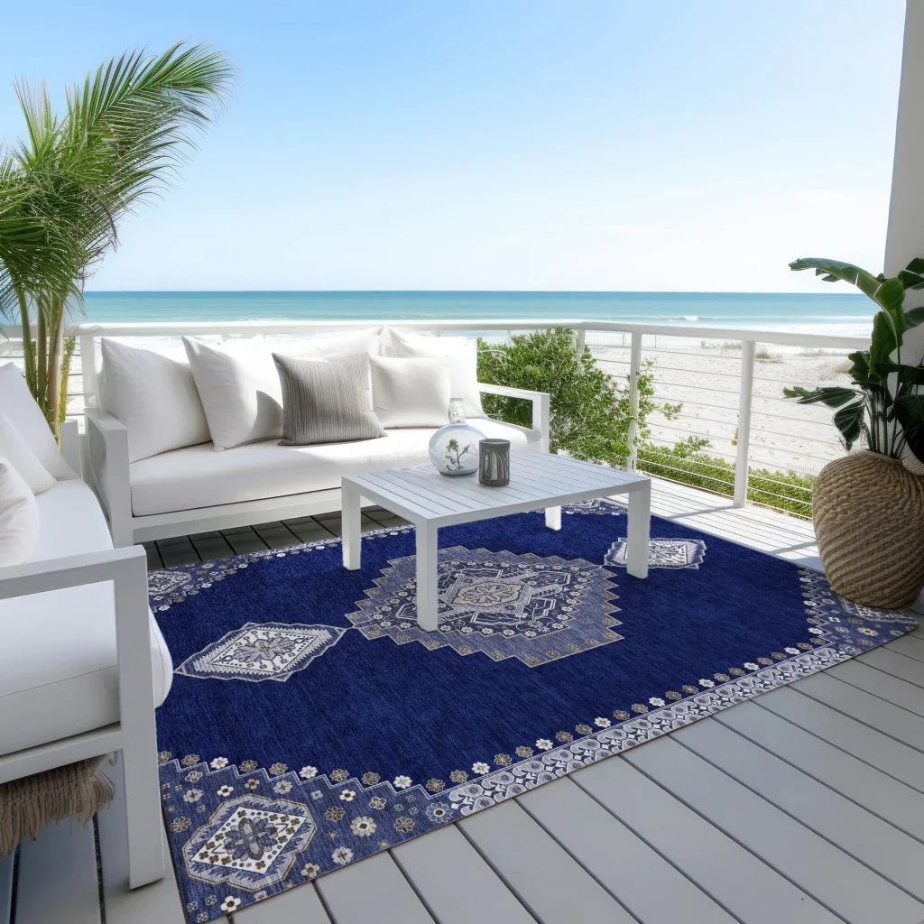 LOOMLAN Rugs Elira Blue Washable Indoor-Outdoor Rug
