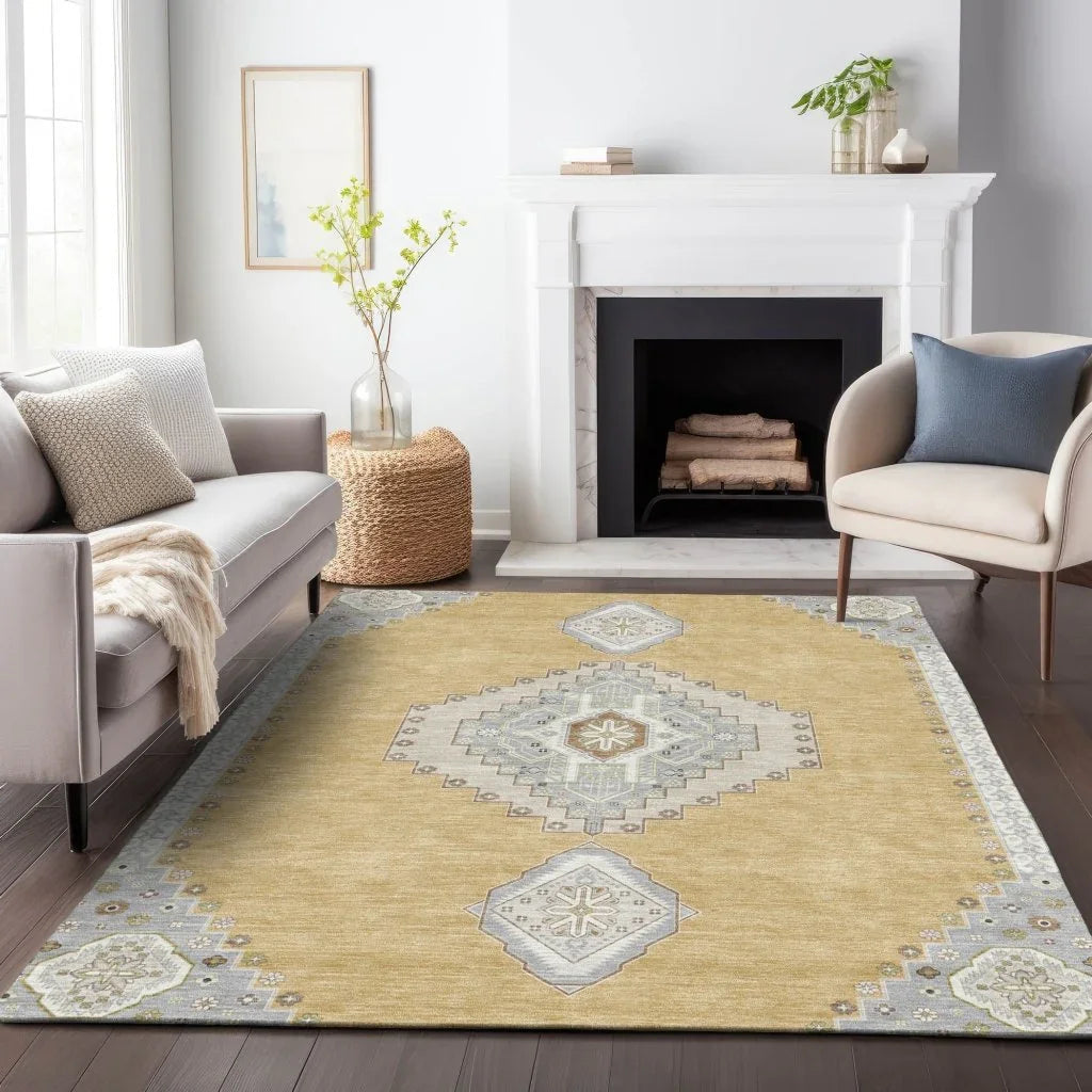 LOOMLAN Rugs Elira Gold Washable Indoor-Outdoor Rug
