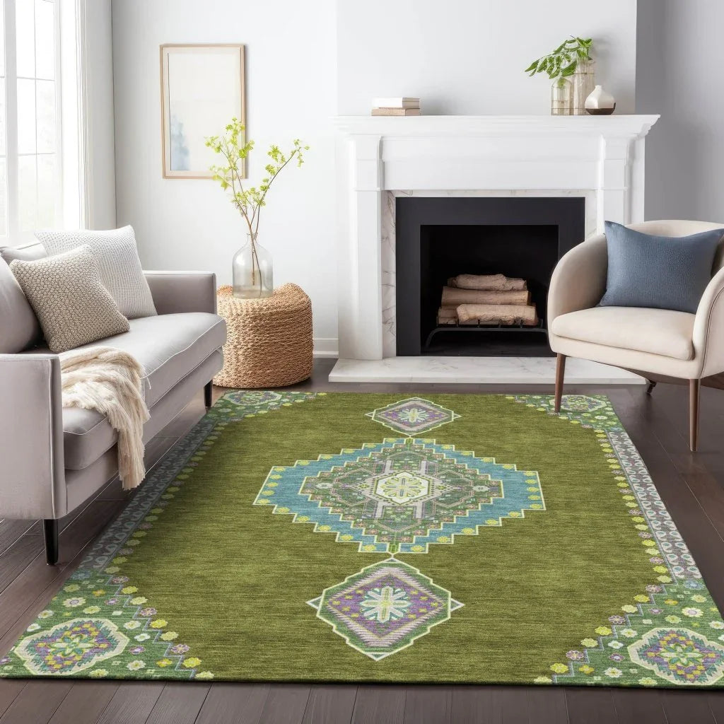 LOOMLAN Rugs Elira Green Washable Indoor-Outdoor Rug