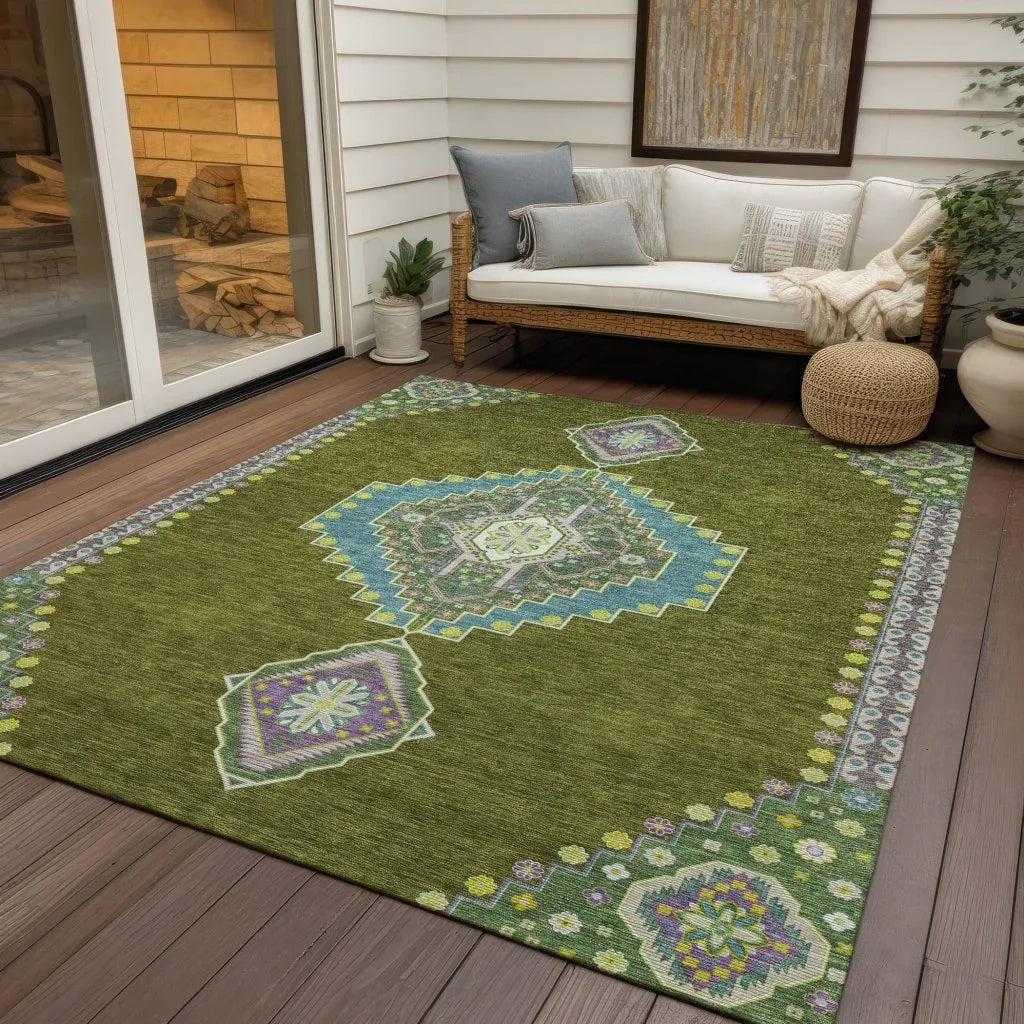 LOOMLAN Rugs Elira Green Washable Indoor-Outdoor Rug