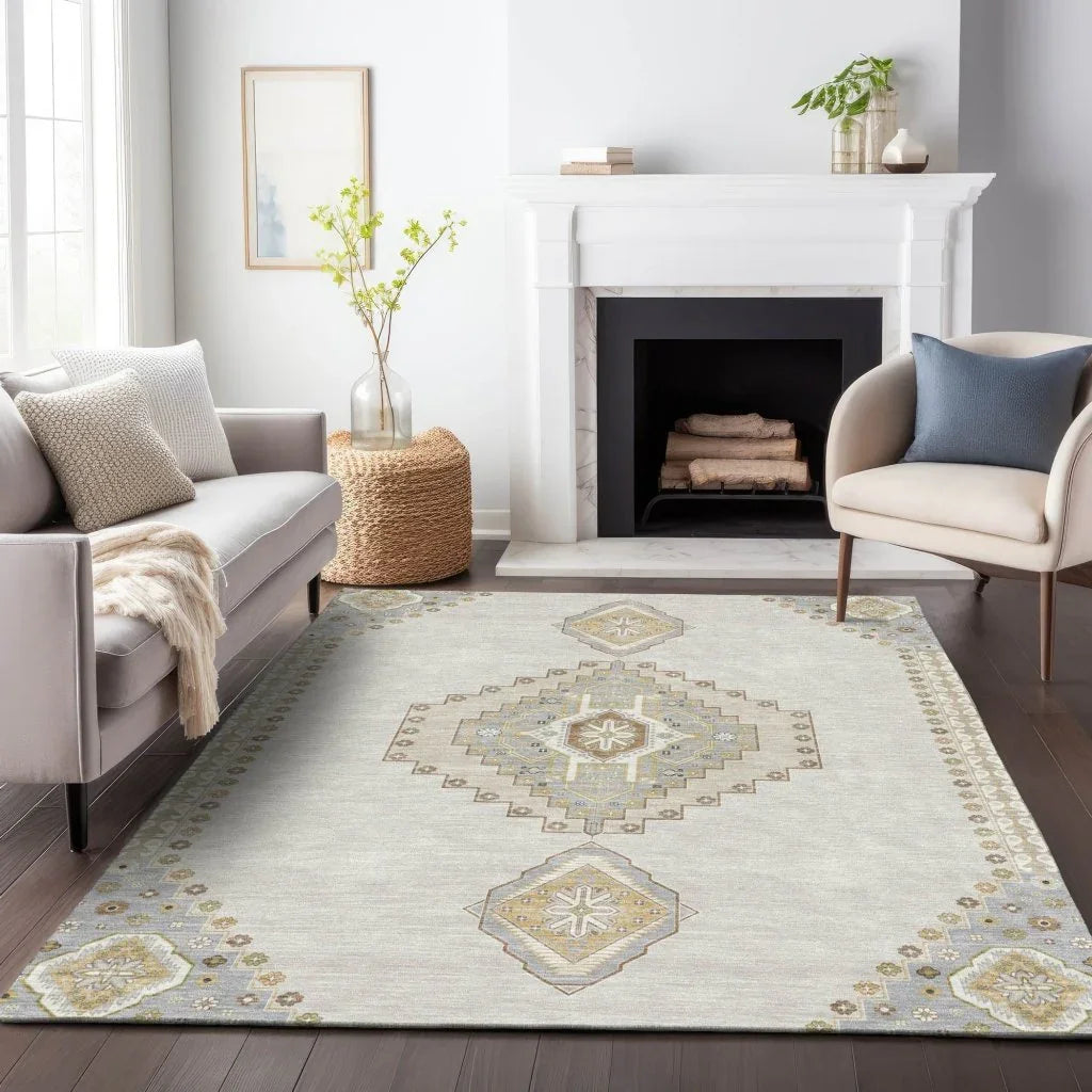 LOOMLAN Rugs Elira Ivory Washable Indoor-Outdoor Rug