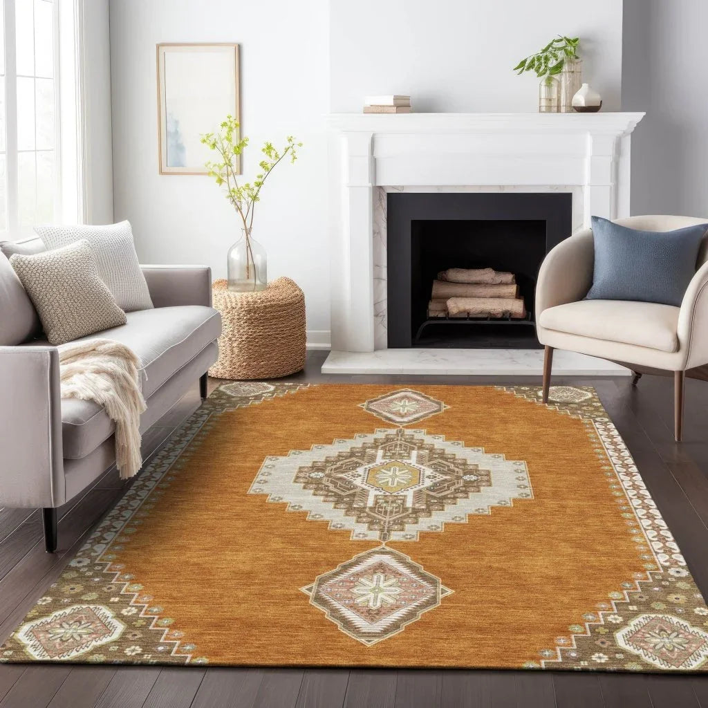 LOOMLAN Rugs Elira Orange Washable Indoor-Outdoor Rug