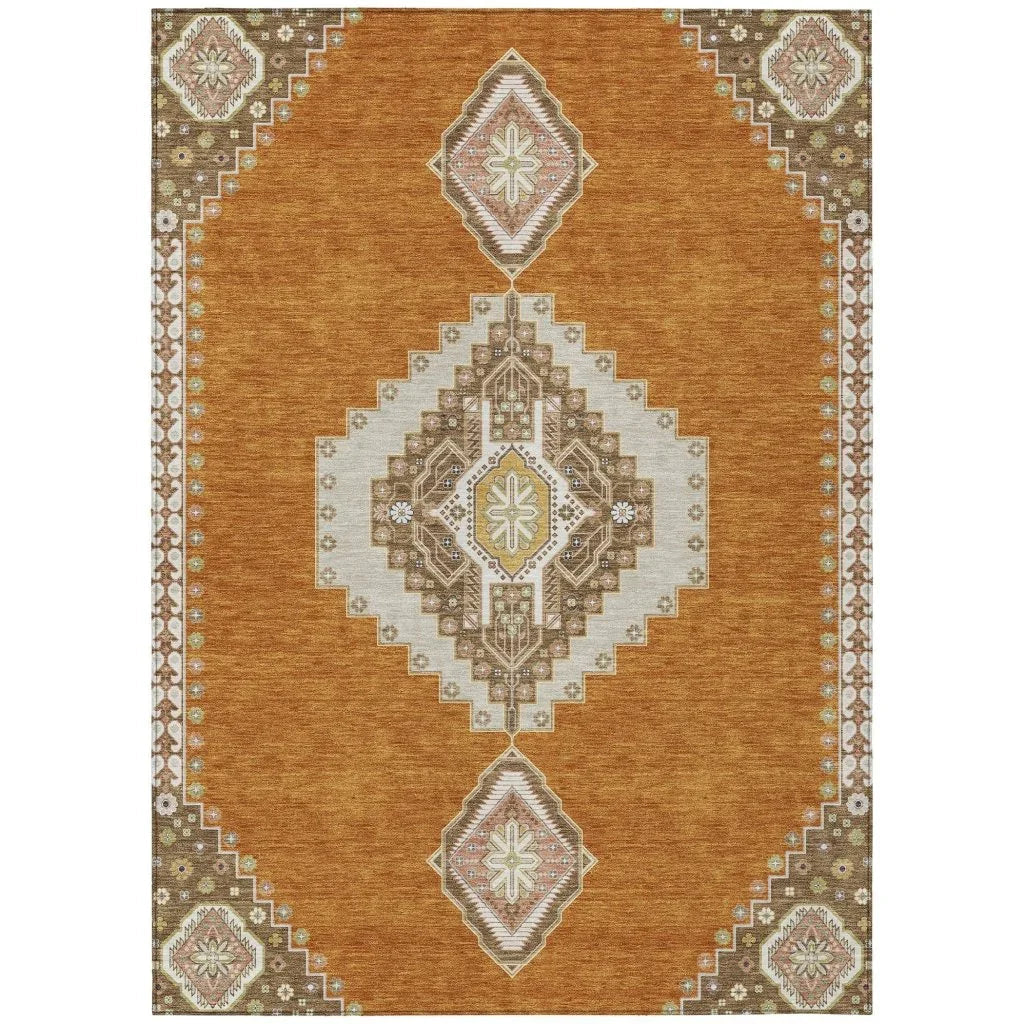 LOOMLAN Rugs Elira Orange Washable Indoor-Outdoor Rug