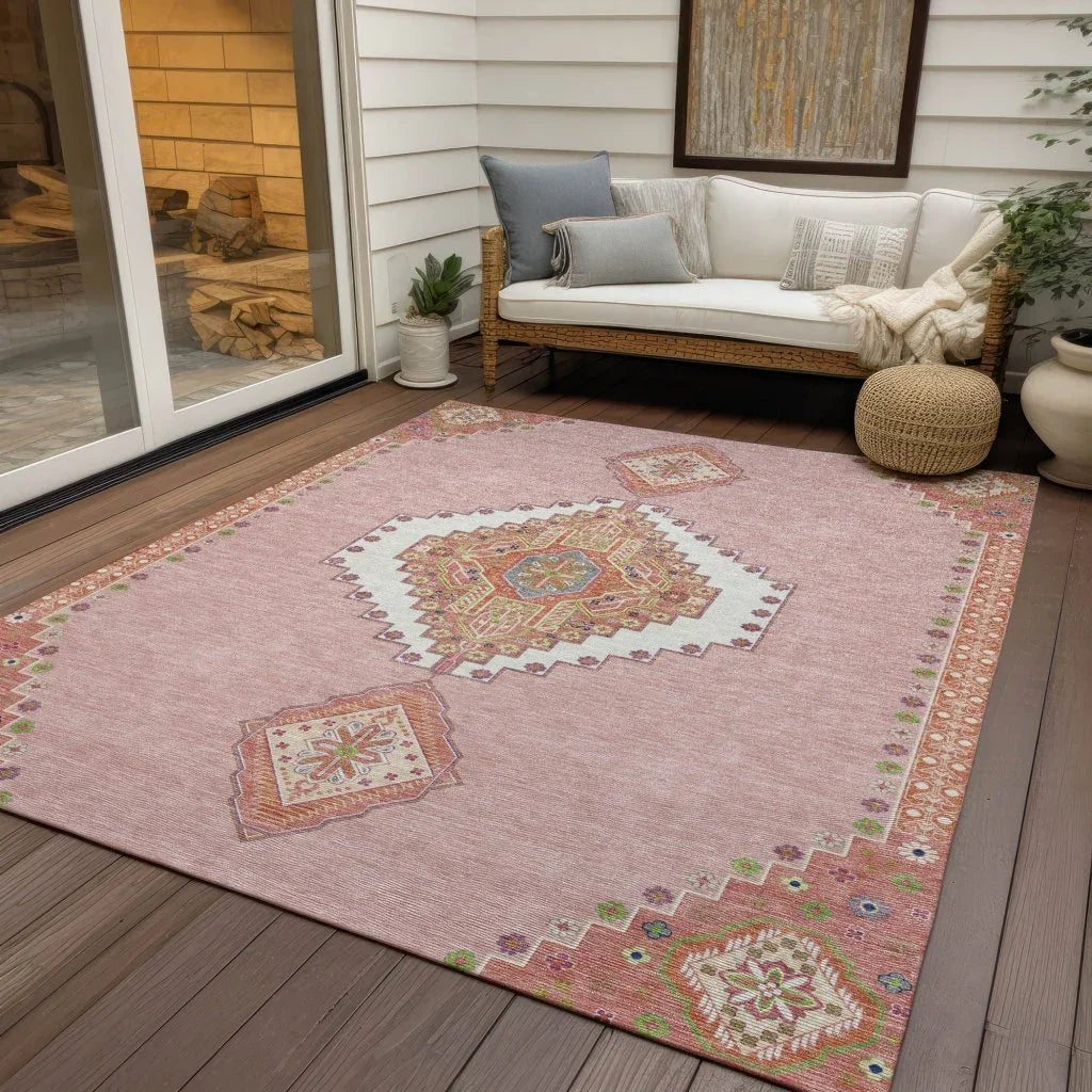 LOOMLAN Rugs Elira Pink Washable Indoor-Outdoor Rug