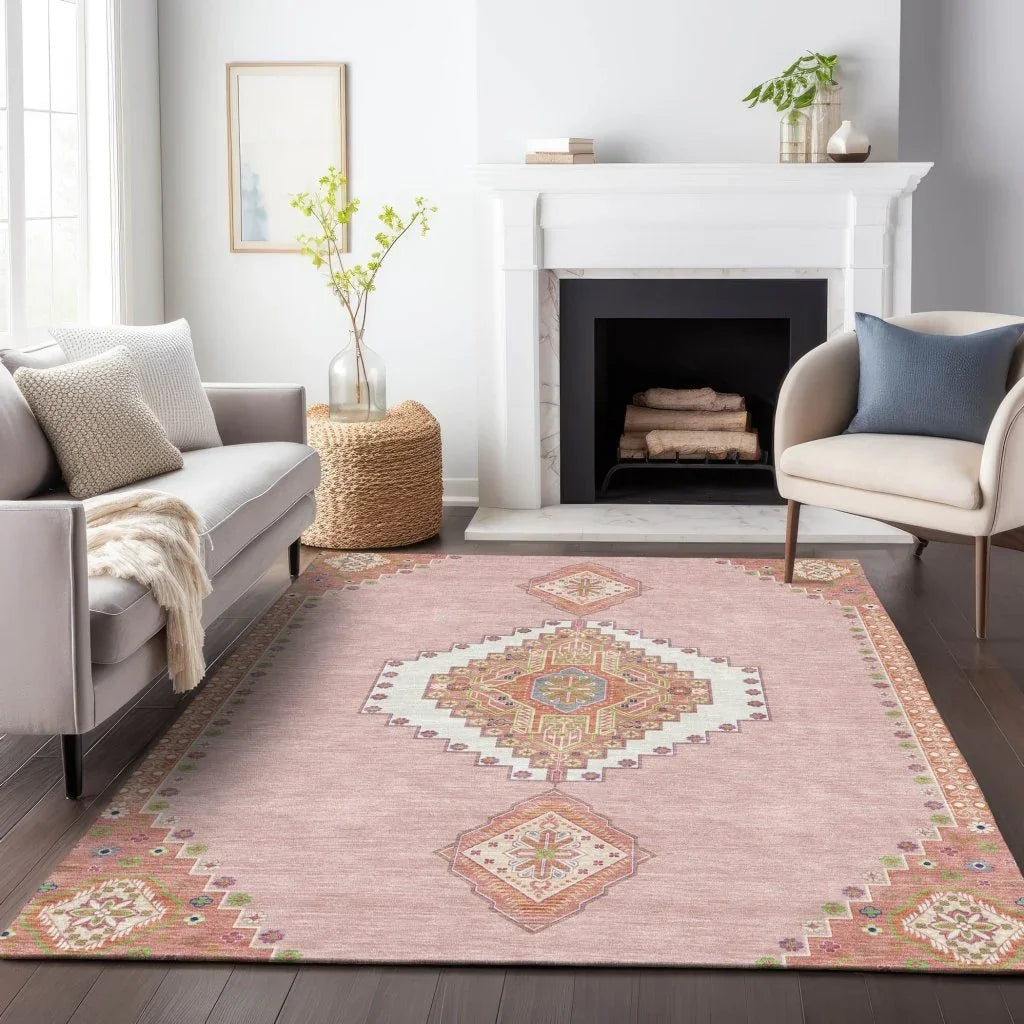LOOMLAN Rugs Elira Pink Washable Indoor-Outdoor Rug