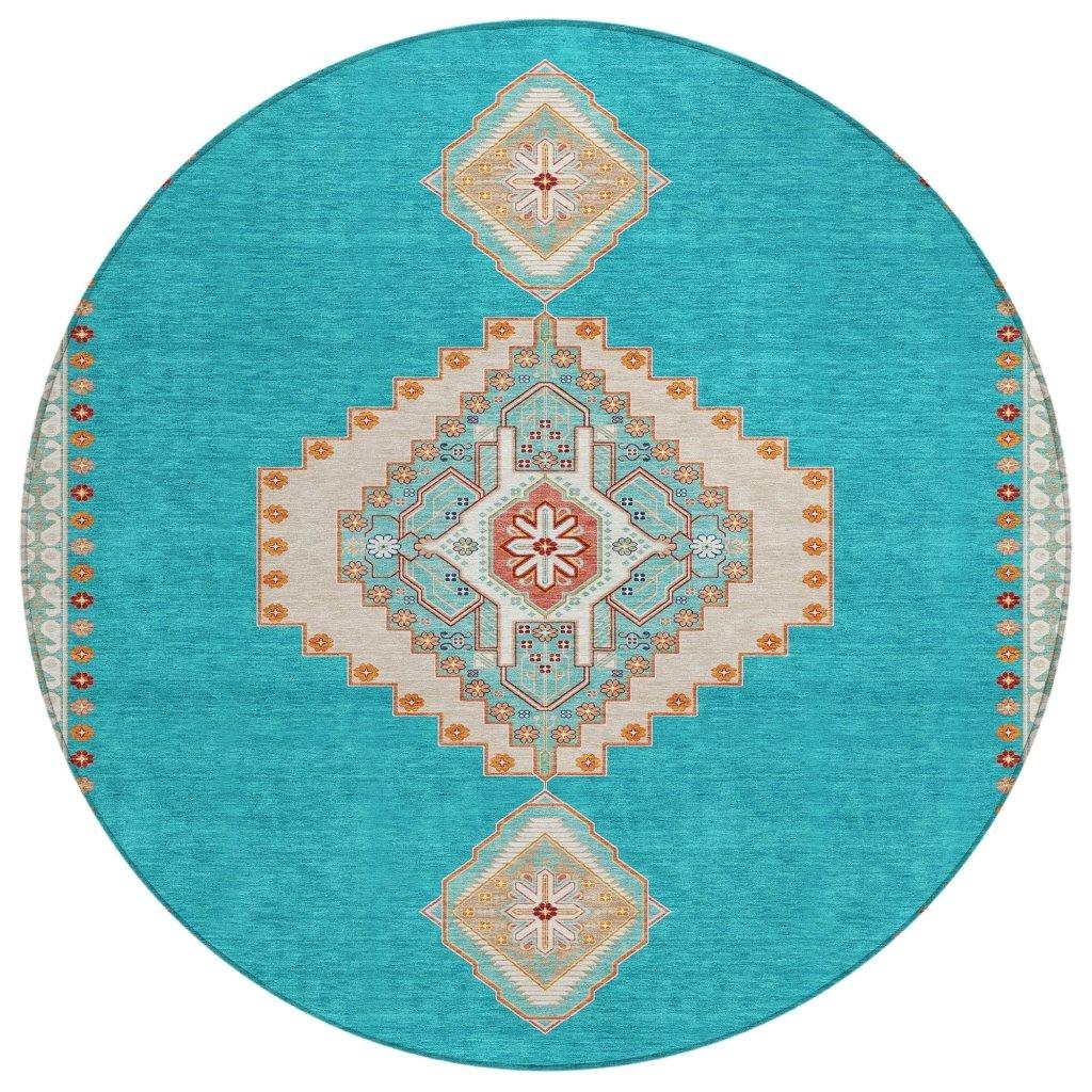 LOOMLAN Rugs Elira Teal Washable Indoor-Outdoor Rug