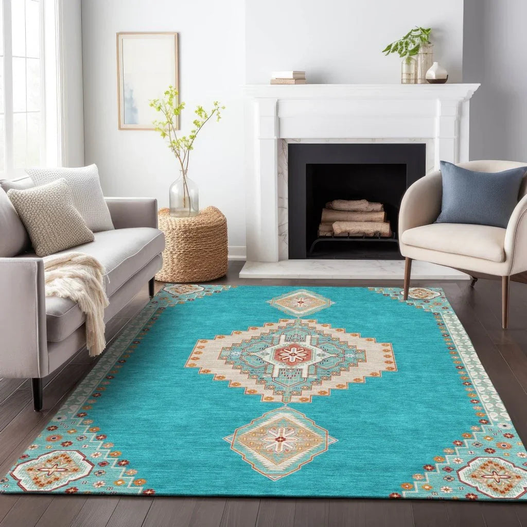 LOOMLAN Rugs Elira Teal Washable Indoor-Outdoor Rug