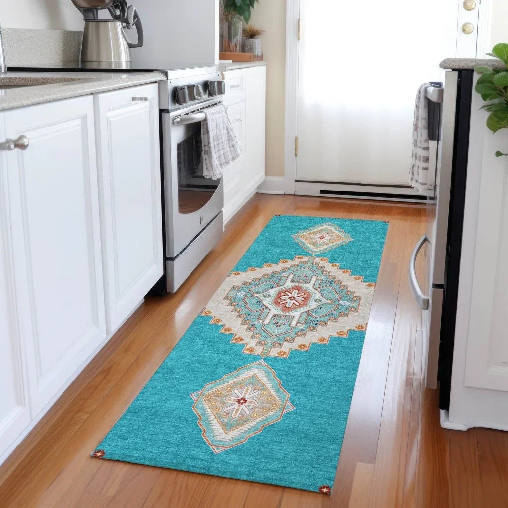 LOOMLAN Rugs Elira Teal Washable Indoor-Outdoor Rug