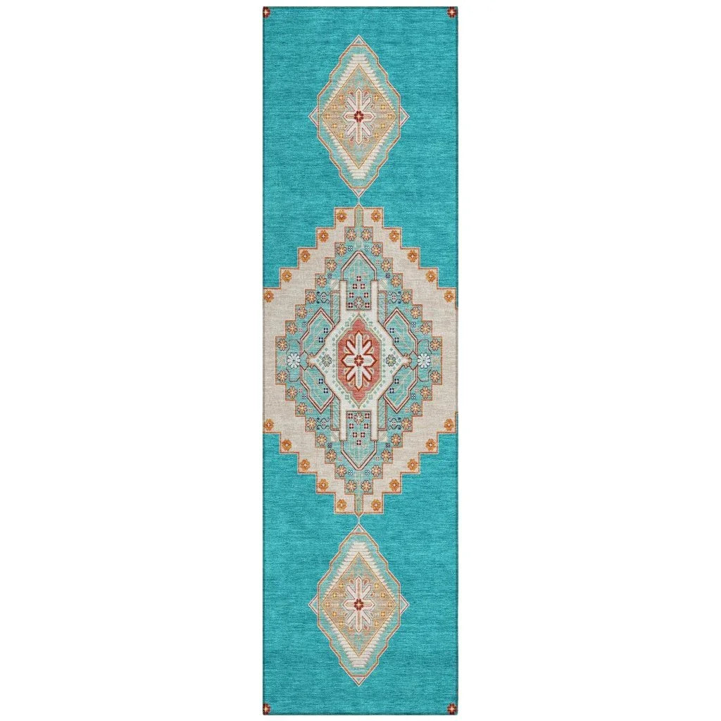 LOOMLAN Rugs Elira Teal Washable Indoor-Outdoor Rug