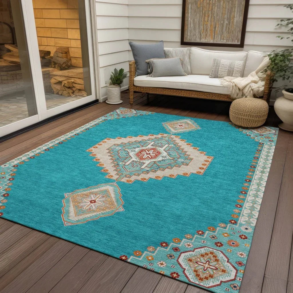 LOOMLAN Rugs Elira Teal Washable Indoor-Outdoor Rug