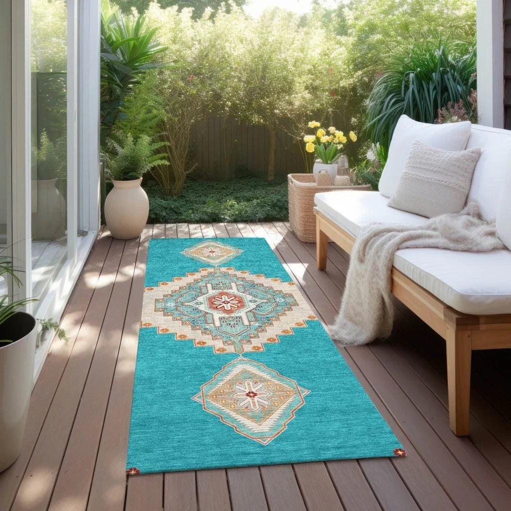 LOOMLAN Rugs Elira Teal Washable Indoor-Outdoor Rug