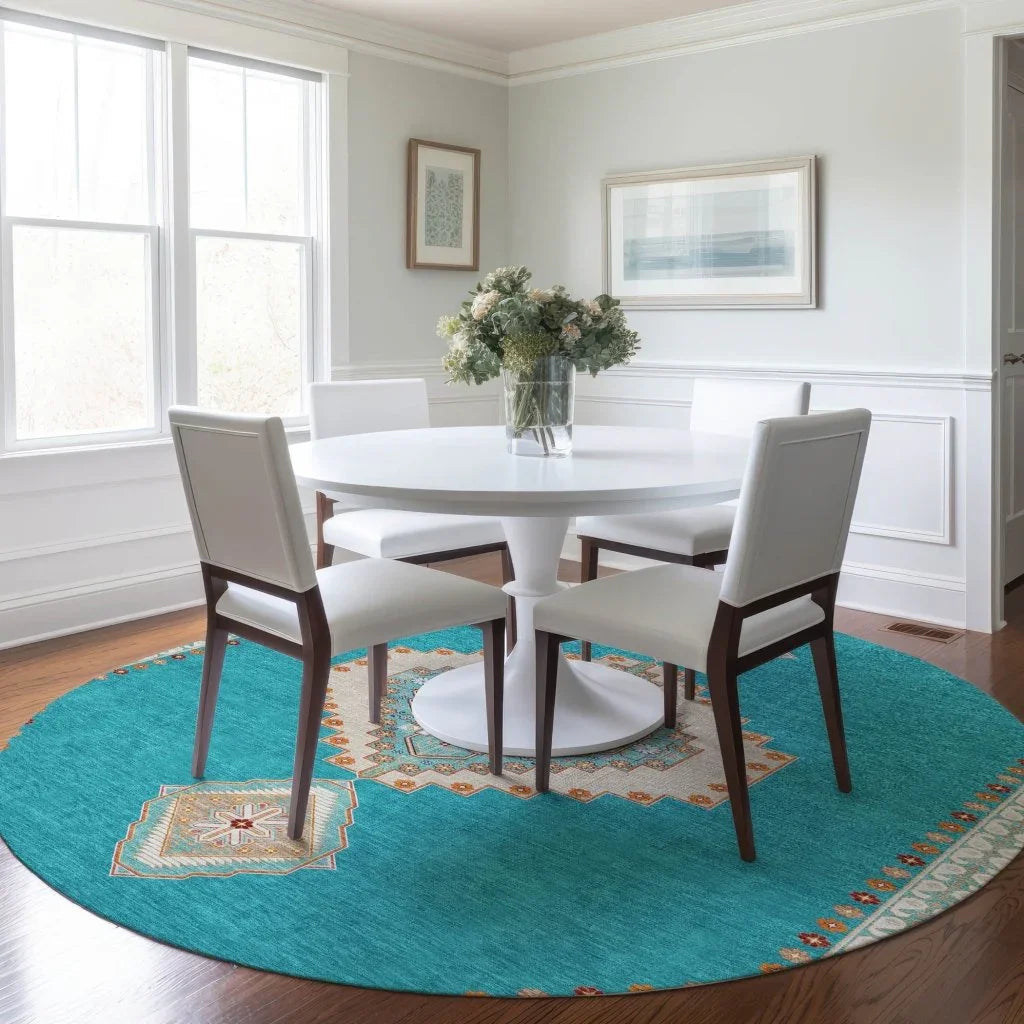 LOOMLAN Rugs Elira Teal Washable Indoor-Outdoor Rug