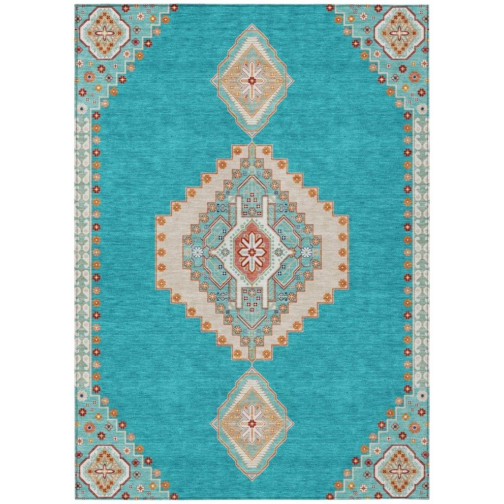 LOOMLAN Rugs Elira Teal Washable Indoor-Outdoor Rug