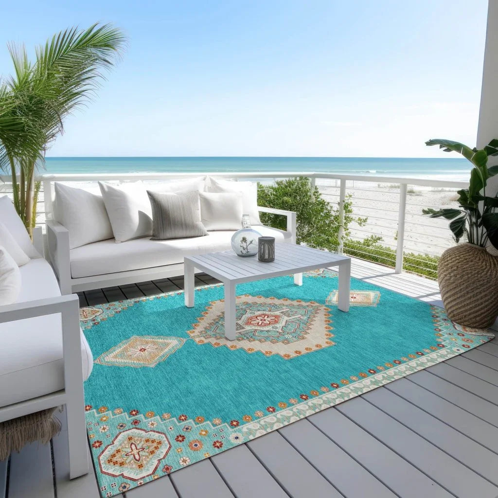 LOOMLAN Rugs Elira Teal Washable Indoor-Outdoor Rug