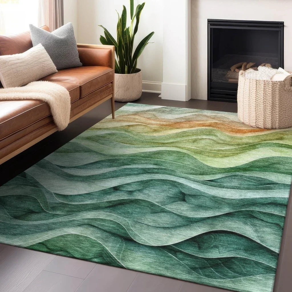 LOOMLAN Rugs Elissar Teal Washable Indoor-Outdoor Rug