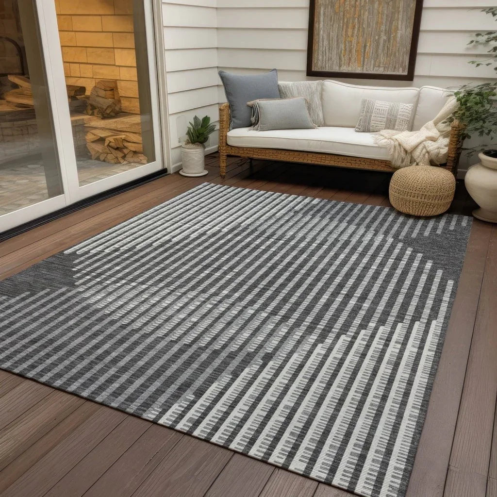 LOOMLAN Rugs Elowen Charcoal Washable Indoor-Outdoor Rug