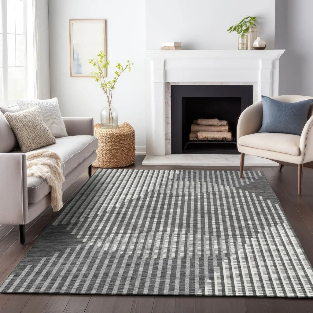 LOOMLAN Rugs Elowen Charcoal Washable Indoor-Outdoor Rug
