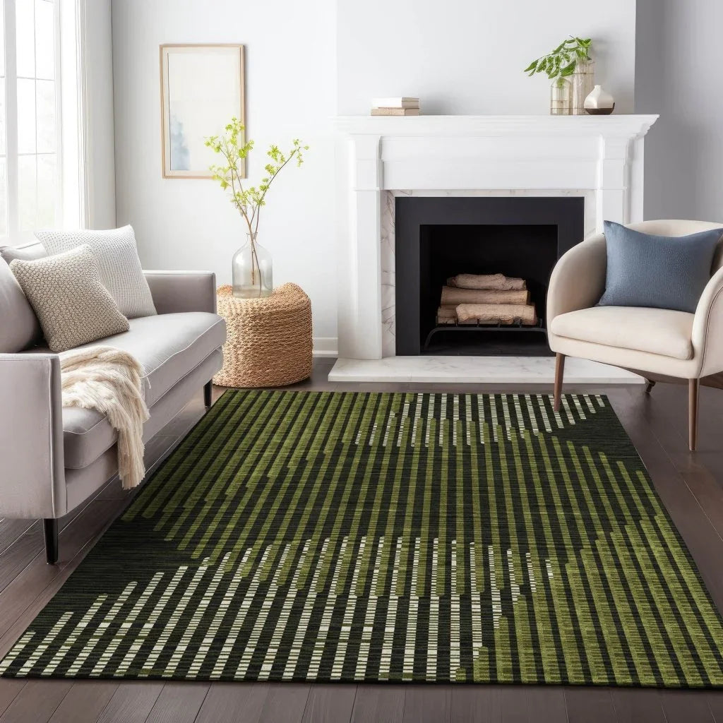 LOOMLAN Rugs Elowen Olive Washable Indoor-Outdoor Rug
