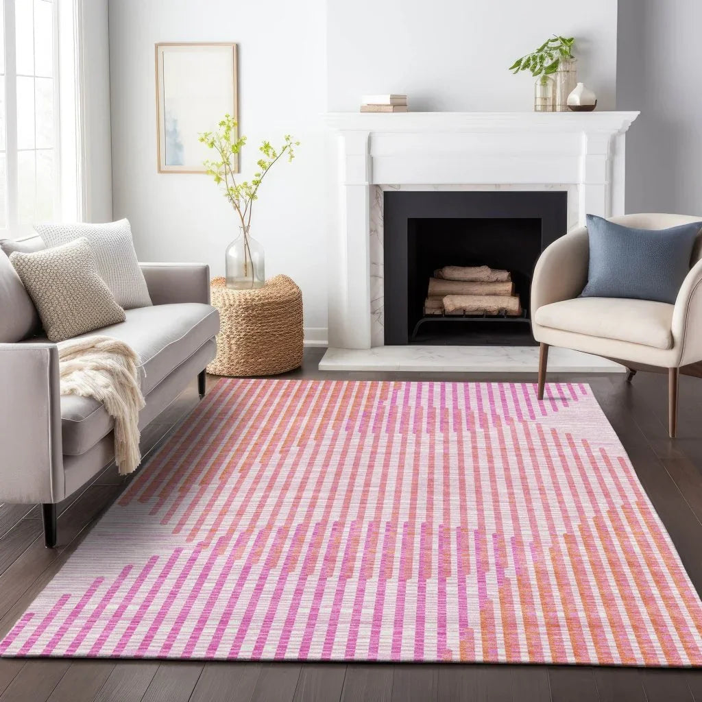 LOOMLAN Rugs Elowen Pink Washable Indoor-Outdoor Rug