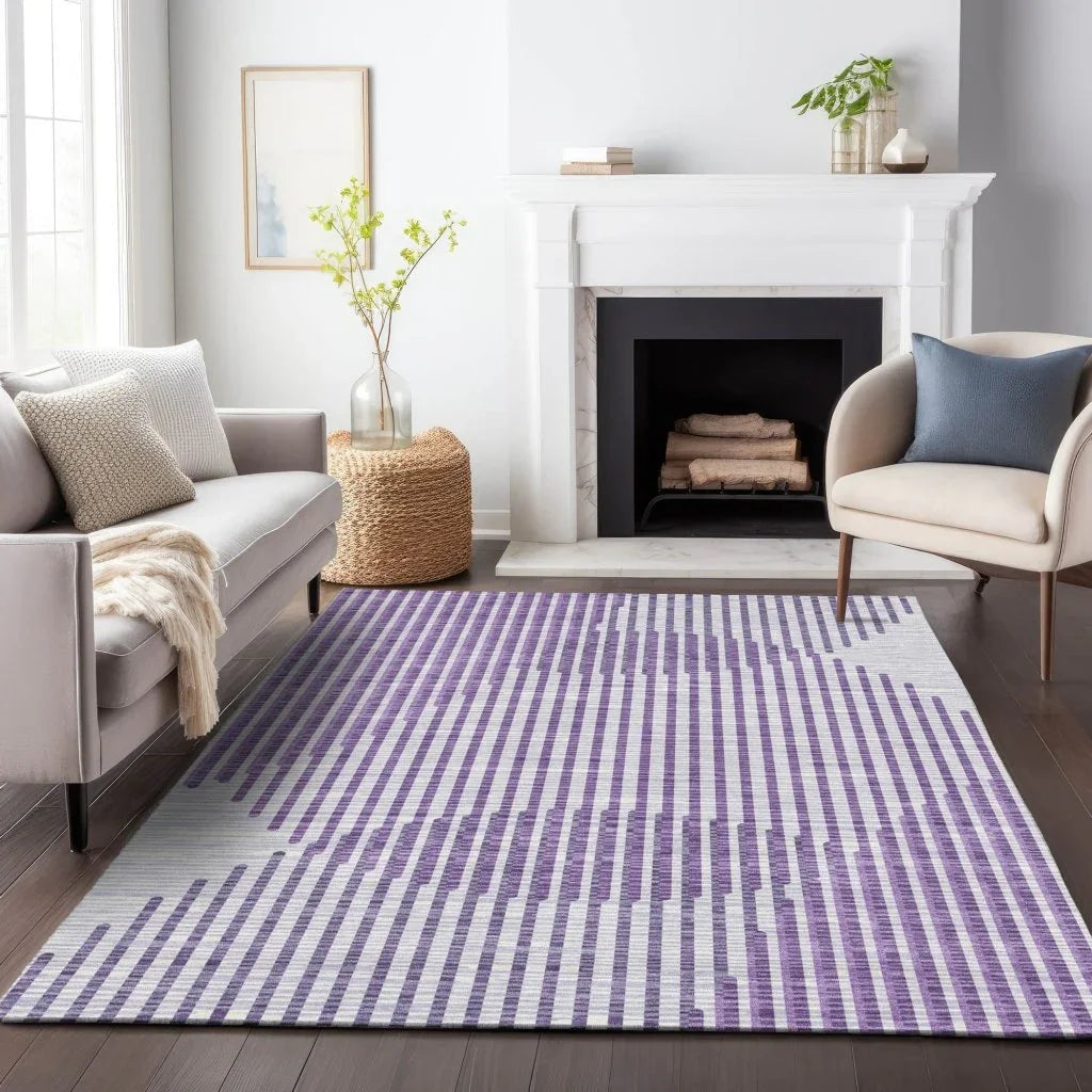 LOOMLAN Rugs Elowen Purple Washable Indoor-Outdoor Rug
