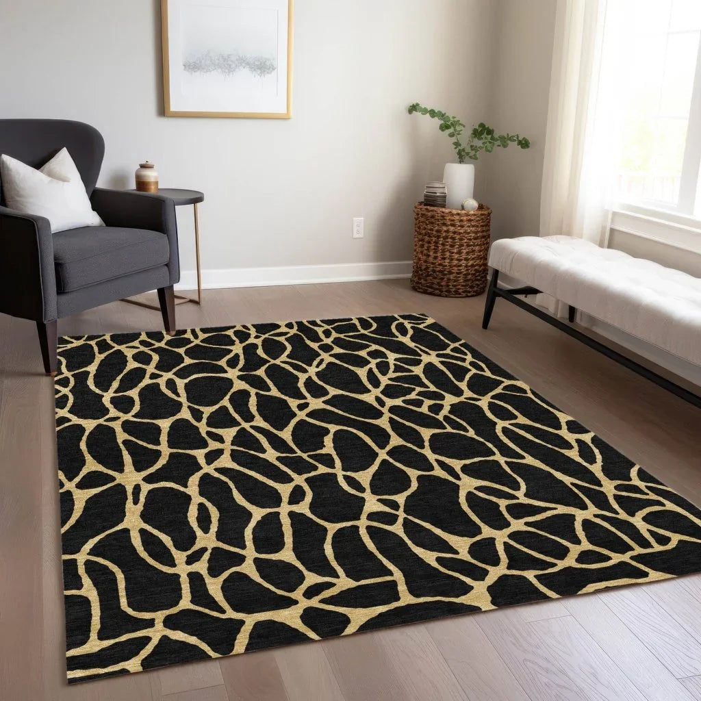 LOOMLAN Rugs Elowira Black Washable Indoor-Outdoor Rug
