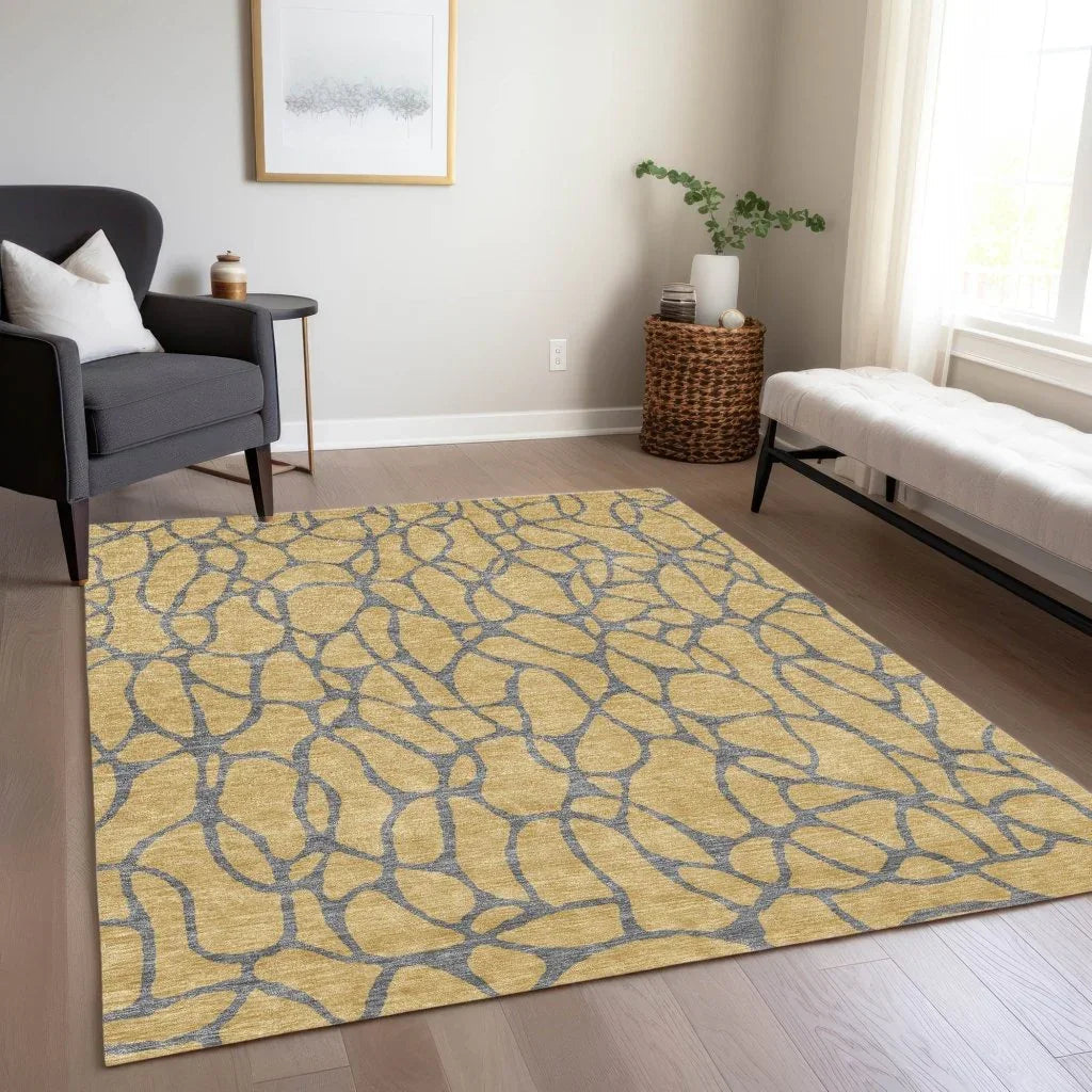 LOOMLAN Rugs Elowira Gold Washable Indoor-Outdoor Rug