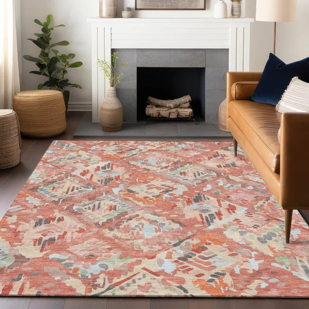 LOOMLAN Rugs Elyndra Orange Washable Indoor-Outdoor Rug