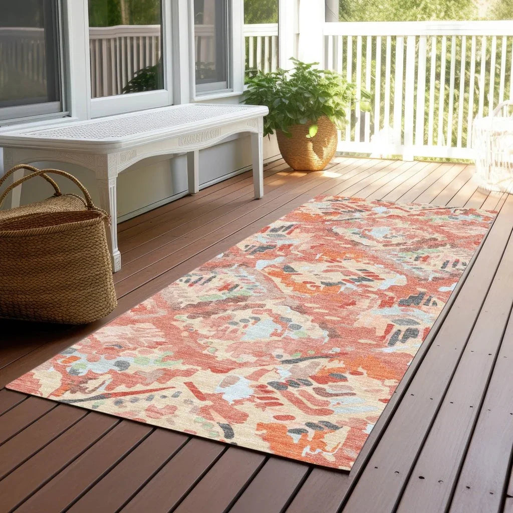 LOOMLAN Rugs Elyndra Orange Washable Indoor-Outdoor Rug