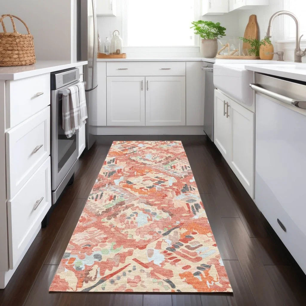 LOOMLAN Rugs Elyndra Orange Washable Indoor-Outdoor Rug